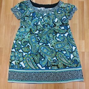London Style Collection Teal Print Dress Sz